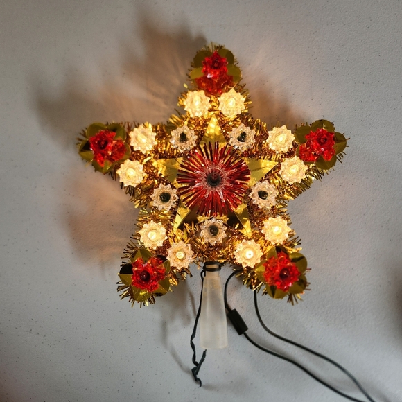 Vintage Star Light Gold Tree Topper Santa Lites Christmas Decor Lights In Box - Picture 1 of 5